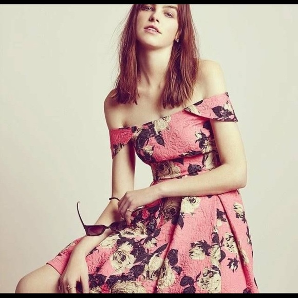 TOPSHOP Bardot Floral Dress Pink Rose Off Shoulder NWT - Picture 1 of 16